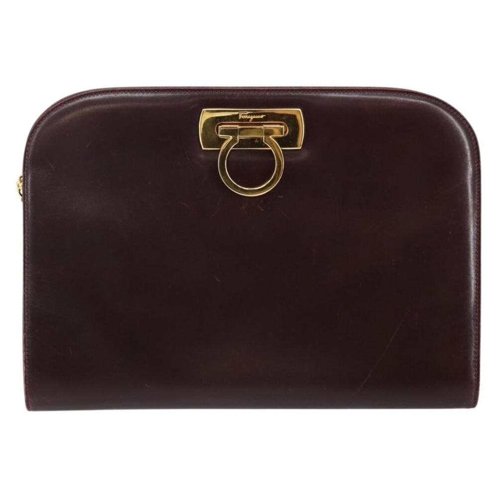 Salvatore Ferragamo Leather Gancini Chain Shoulder Bag Bordeaux Gold